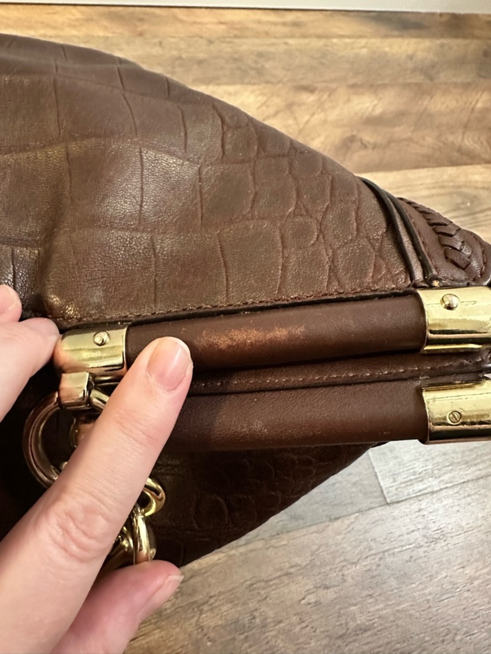 Coach Madison Pinnacle Croc Embossed Satchel Mahogany Brown Gold Hardware Rare - Picture 12 of 13